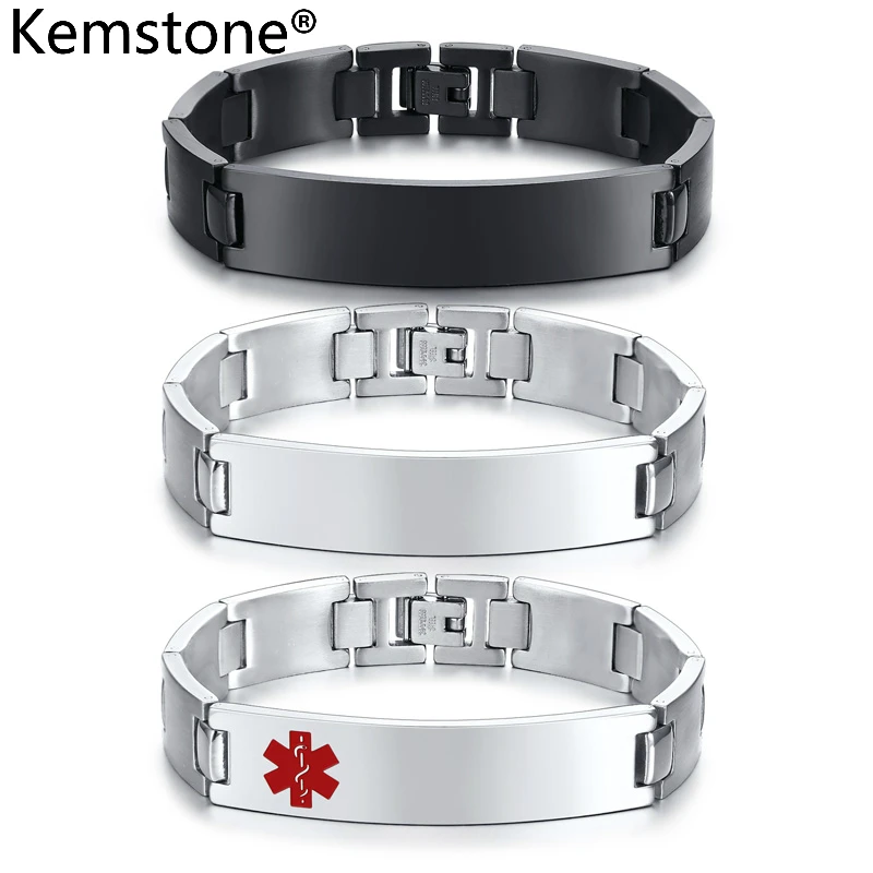 

Kemstone Trendy Medical Sign Bend Stainless Steel Sliver/Black Color Link Braceket Men Jewelry Gift