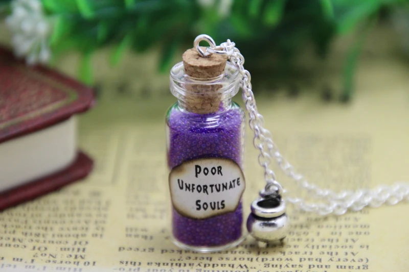 

12pcs Ursula Poor Unfortunate Souls glass Bottle Necklace with a Cauldron Charm Inspired necklace