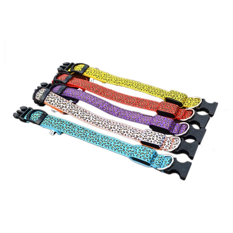 Yellow White Purple Blue Red Luminous Pet LED Luminous Pet Spots Fluorescent Luminous Leopard Dog Collar Articles