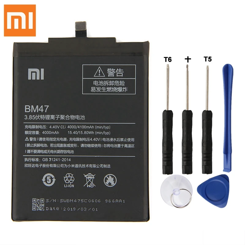 Original XIAOMI BM47 Replacement Battery For Xiaomi Redmi 3 3S 3X 4X Redmi3 Pro Redrice Authentic Phone Batteries 4100mAh