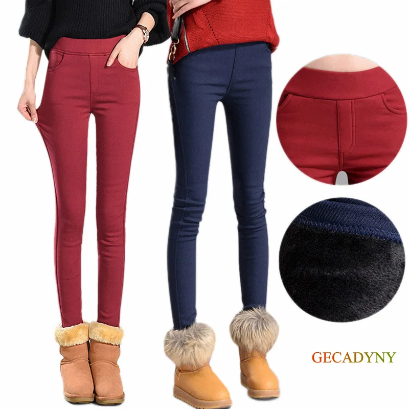 Koop Vrouwen Potlood Broek Fleece Warme Casual Broek Elastische Taille Winter Fluwelen Dikke Stretch Leggings Drop Verzending Plus Size S 3XL
