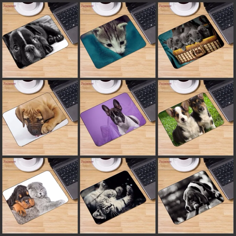 

Yuzuoan 22X18CM Cute Cat And Dog Mousepad Pets Gift Customize Anti Slip Gaming Mouse Pad Fashion Mouse Mat Big Promotion Russia