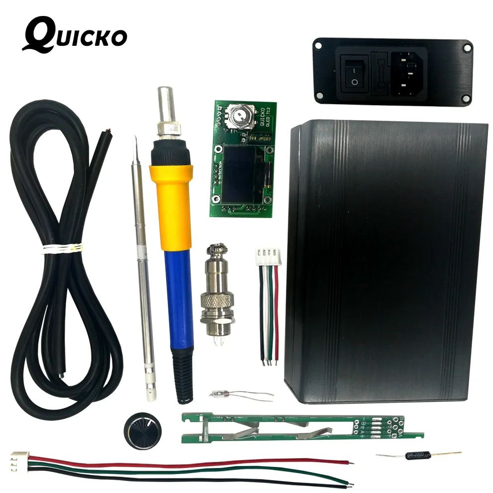 QUICKO паяльная станция DIY наборы/STC T12 OLED цифровой контроллер температуры/T12-907 ручка Meatal чехол с T12-K паяльник