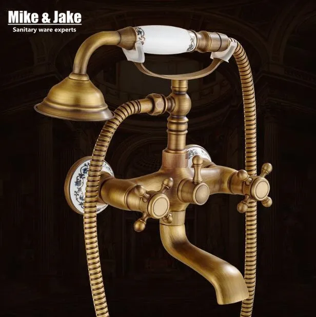 

Antique bath shower faucet bronze porcelain shower faucet bathroom telephone bath faucet with hand shower bathroom shower tap