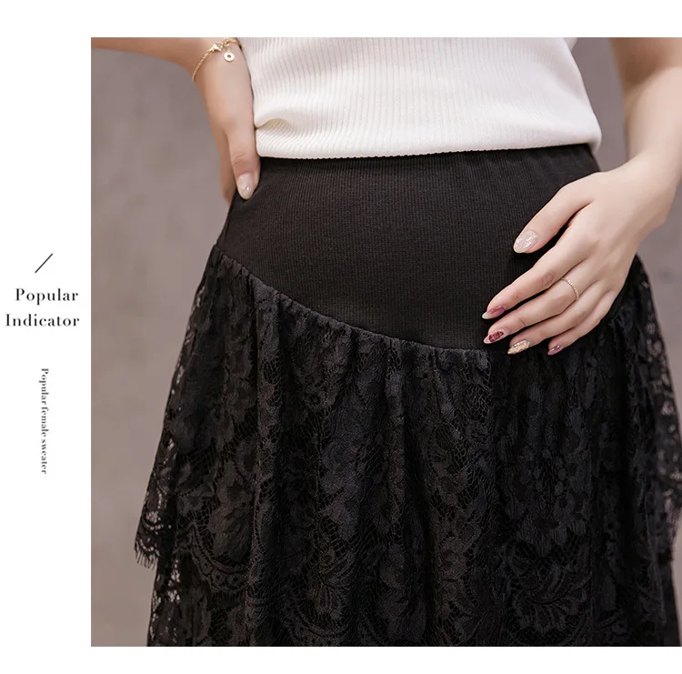 Summer Black White Maternity Skirts Fashion Lace Pleated Mesh Skirt High Waist Stomach Lift Pregnant Skirts Pregnancy Clothes