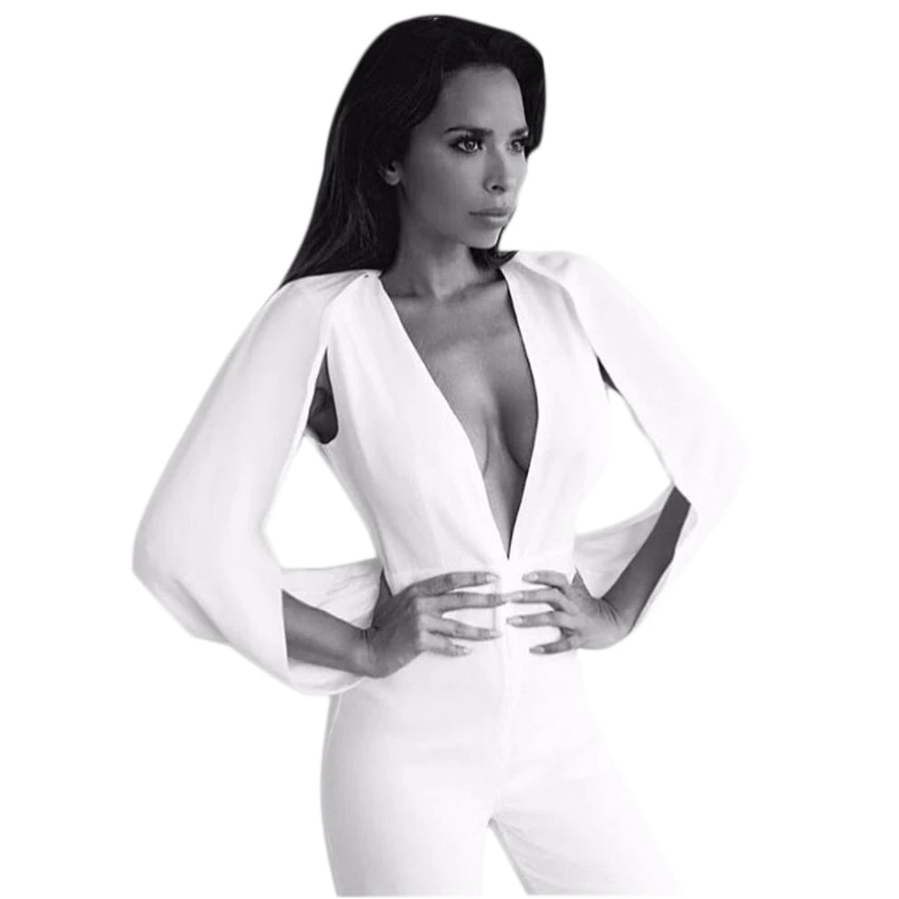 

Style No. P093 deep v-neck cape long women jumpsuits
