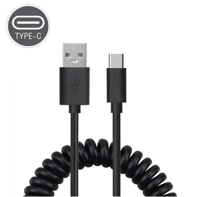 Micro USB Type C Mini Charger Retractable Spring Data Cable for Car Phone  Camera 