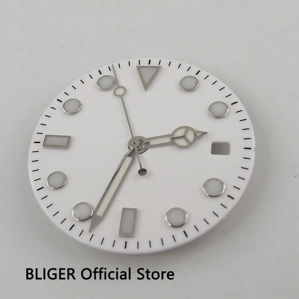 

BLIGER 31.3MM White Sterile Dial Luminous Marks Date Window Watch Dial Fit For Mingzhu 2813 MIYOTA 8215 Movement+Hands D21