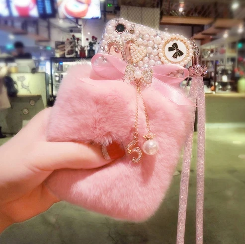 

Bling Crystal Fluffy Rabbit Fur Case Winter Soft Case Bling Fur Shell for Xiaomi Redmi 5 7 6 4X 4A 5A 6A Note4 5 6 7 Note4X 5A