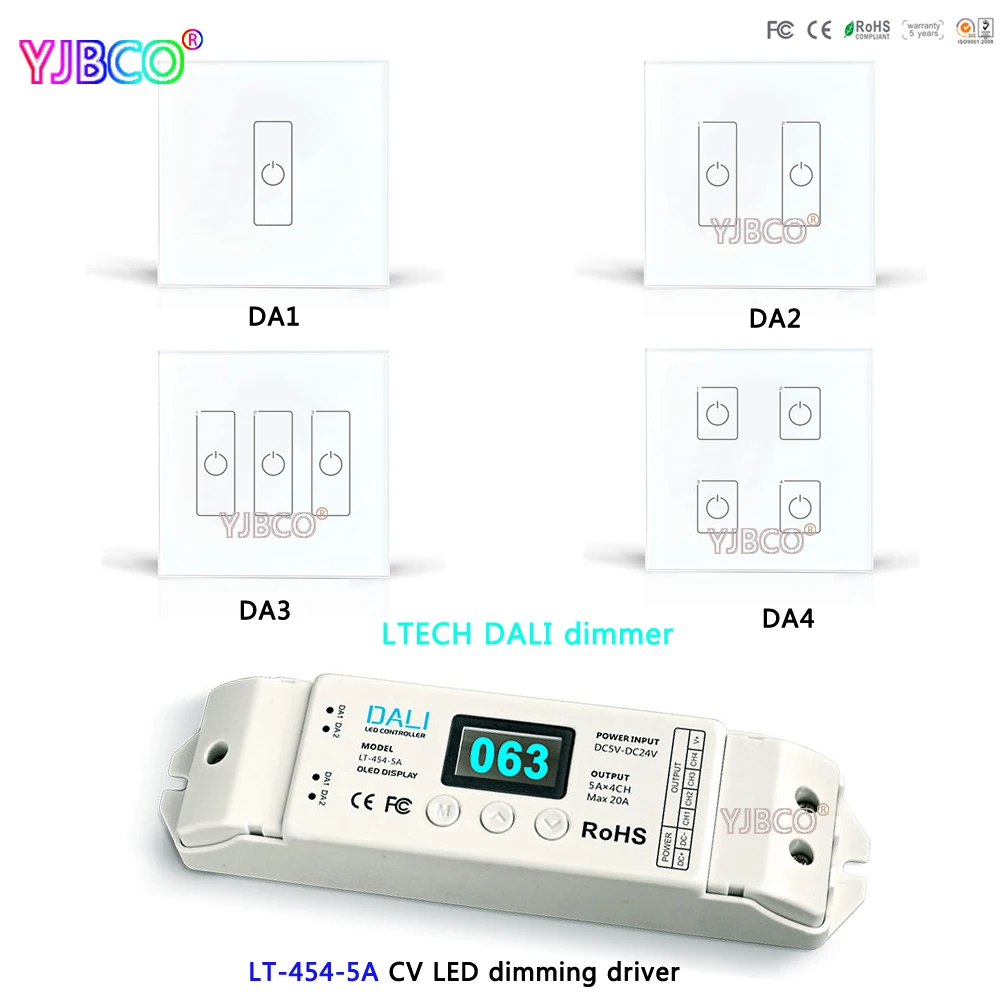 

led Wall Mount Touch Panel Switch controller;DA1 DA2 DA3 DA4 DALI Dimmer;LT-454-5A CV LED dimming driver for led strip