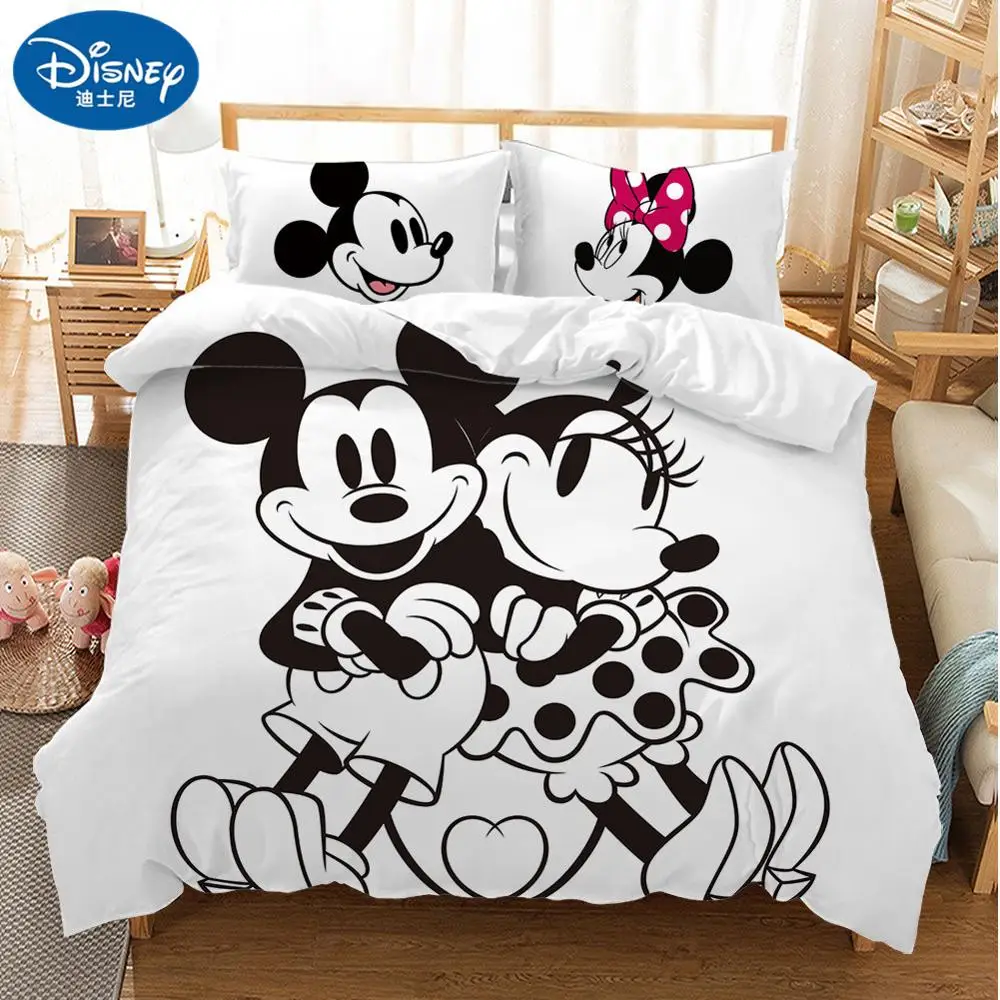 

Black and white Cartoon Mickey Minnie Bedding set Bedclothes Duvet Cover Pillowcase Print Home Textile Bed Linens Children gift