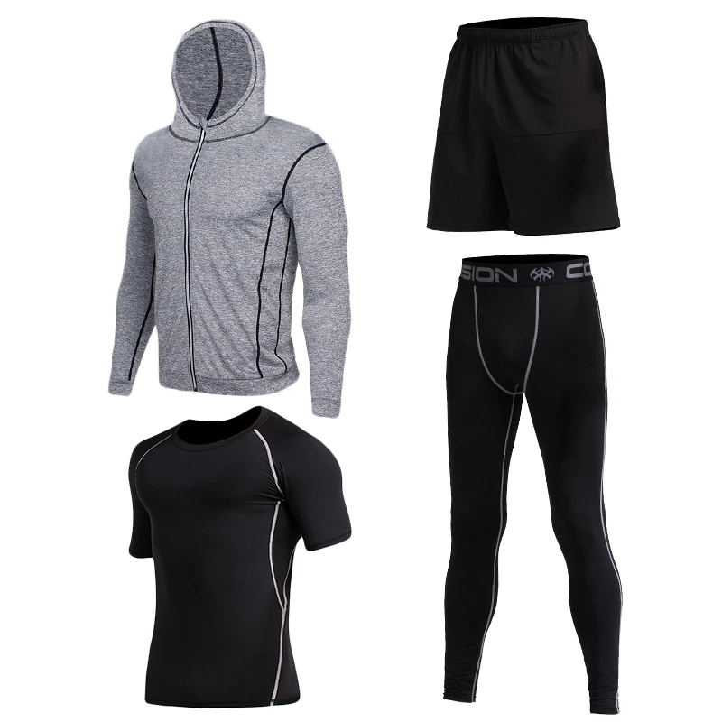 4pc 8 Топ бренд VANSYDICAL мужские компрессионные одежда для спортзала дышащие быстросохнущие комплекты фитнес одежда костюм - Цвет: 4pc 8
