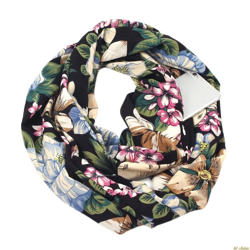 Женский смешанный двухслойный потайной карман на молнии бесконечный петлевой шарф в стиле бохо зимнее кольцо одеяло обертывание шаль