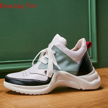 

Krazing Pot 2020 Autumn genuine leather hollow platform superstar breathable round toe lace up mixed color vulcanized shoes L22