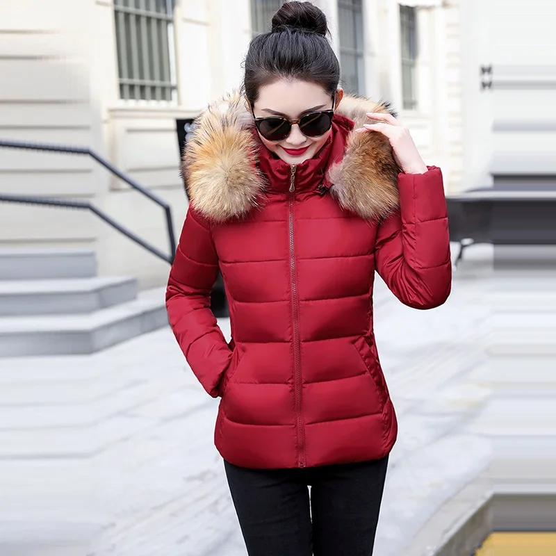 Парки из искусственного меха, хлопковая куртка, зимняя куртка для женщин, толстая зимняя одежда, пальто для девушек, зимняя одежда, женские куртки, парки - Цвет: Red wine