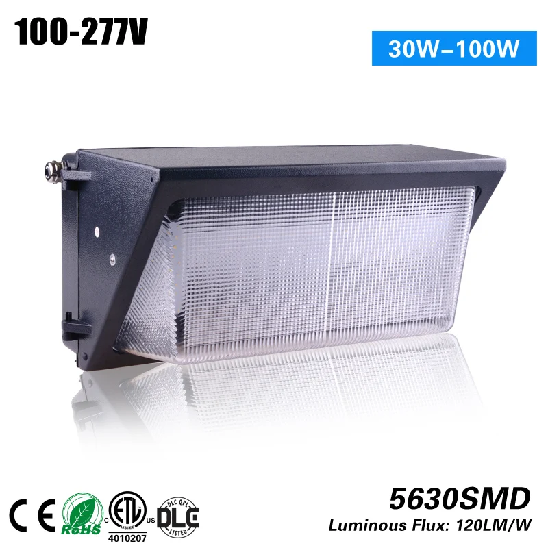 

High voltage 200-480VAC 60w 80w 100w led wallpack light to repace 175-300w HPS 5years warranty CE ROHS ETL DLC