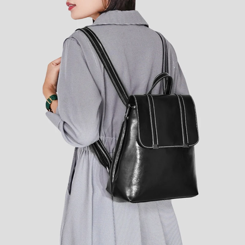 

LJL-Travel Backpack Simple Fashion Oil Wax Leather Messenger Bag Shoulder Bag School Backpack Lady Backpack