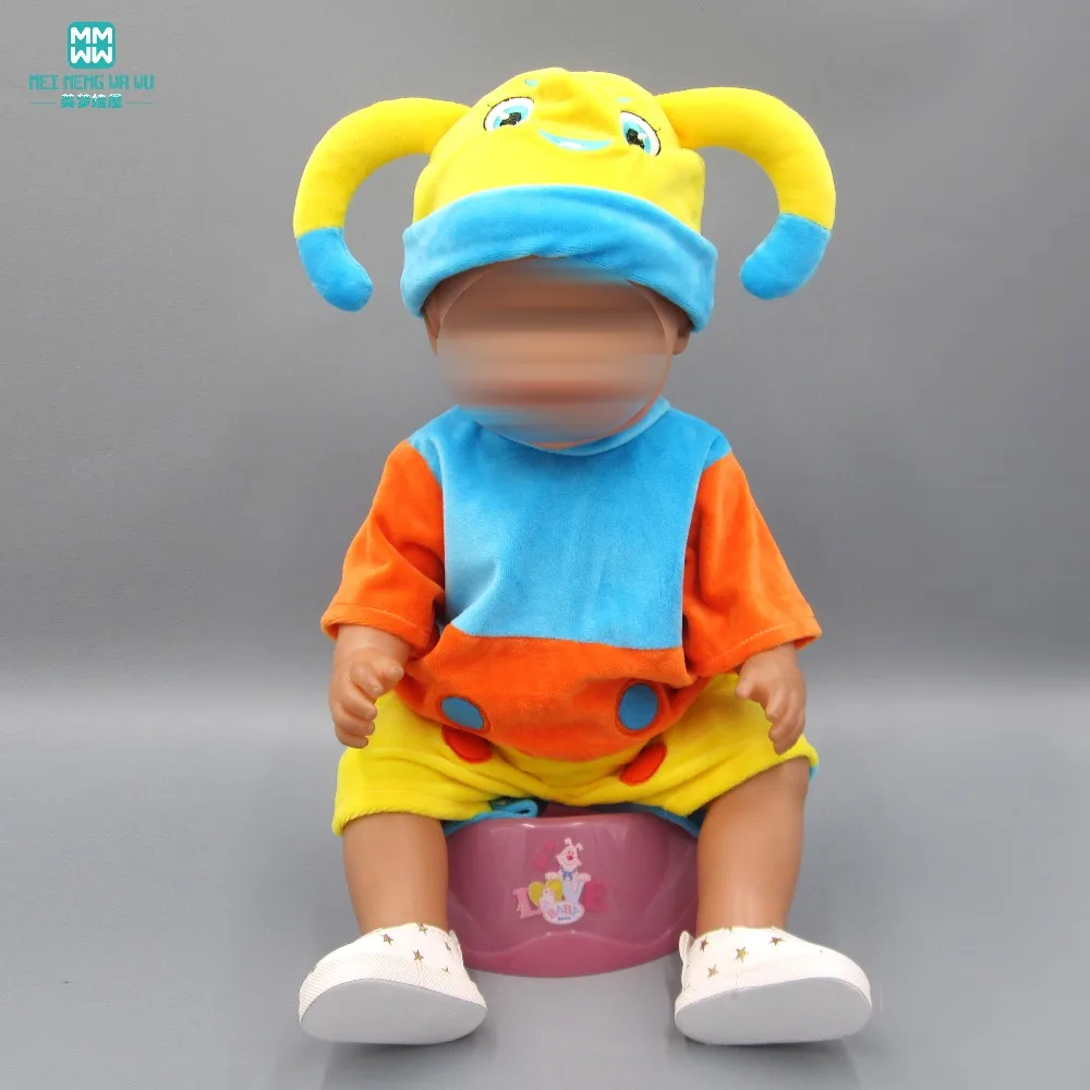 Baby clothes for doll fit 43cm new born doll Accessories Cartoon piece crawling clothes striped shirt shorts