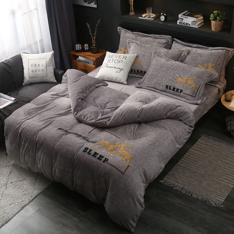 Milk Velvet Luxury Style 4pcs Bed Set Duvet Cover Bed Sheet
