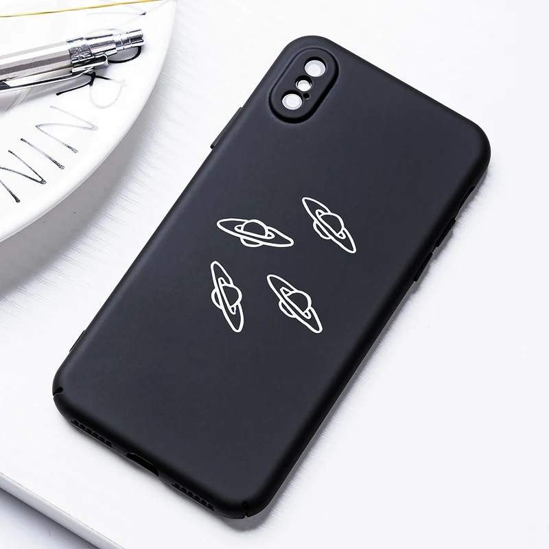TOMKAS Moon Patterned Cases For iPhone X 8 7 6S Case Hard PC Cover Matte Space Plain Cases For iPhone 6 7 8 Plus Cute  (4)