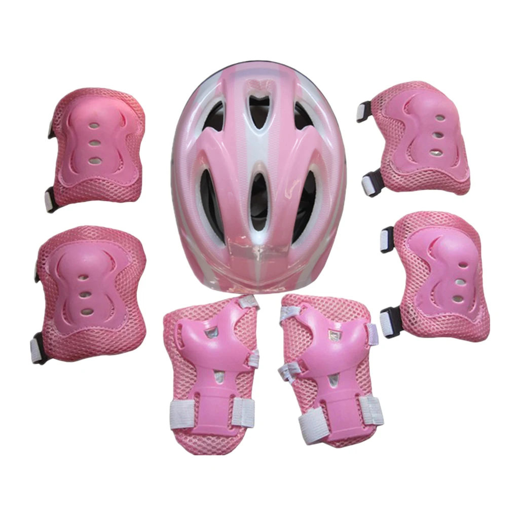 Child's 7Pcs Cycling Roller Skating Protective Gear Set 58-62cm Safety Helmet+Knee&Elbow Pads+Wrist Guards Kids Protective Gear