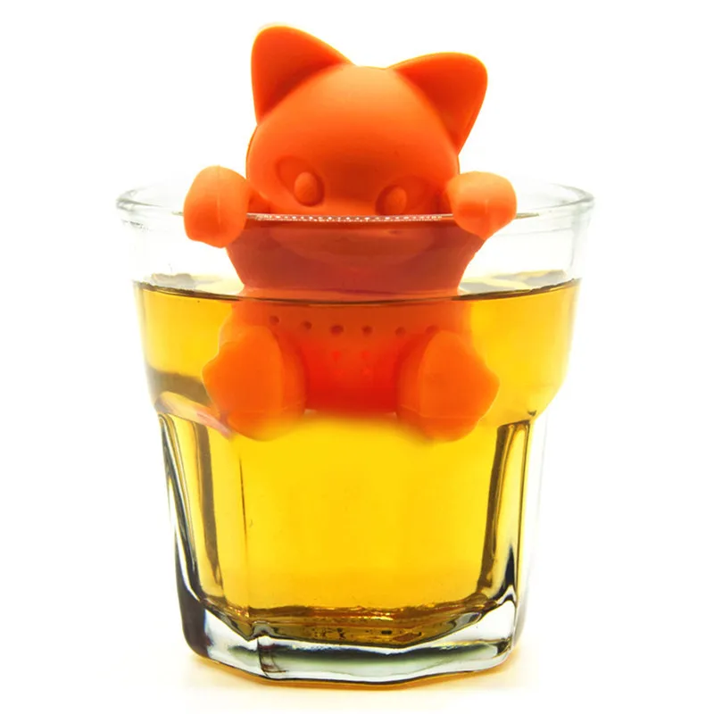 1 Piece Cute Cat Silicone Tea Infuser Reusable Strainer With Drop Tray Ball Herbal Spice Filter High Quality Tools huismerk kopen in de aanbieding