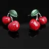 Trendy Women Party Jewelry Set Cherry Leaf Shape Sweet Female Stud Earring Choker Statement Necklace Collar (Color: Red ► Photo 2/5