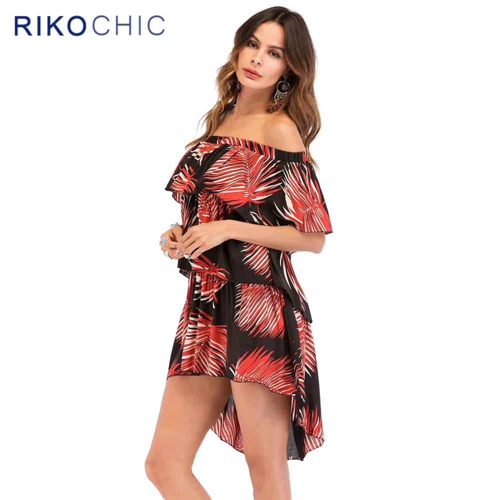 Rikochic летние платья Boho Стиль Розовое платье Для женщин открытыми плечами и