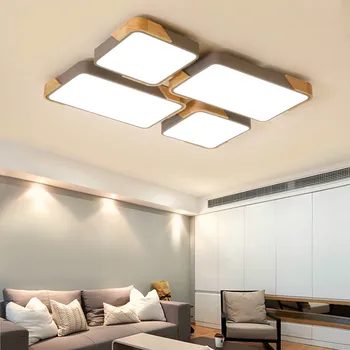 

Nordic LED living room ceiling lamp wrought iron wooden square / rectangular simple restaurant bedroom ceiling lights mx6121145