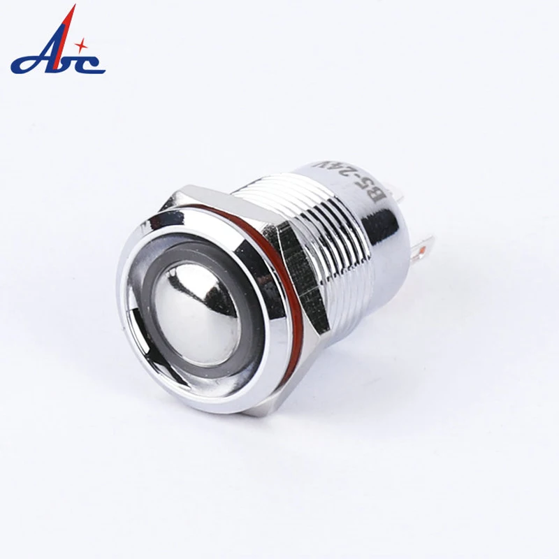 

12mmm Domed Head Momentary 1NO Button Chrome Housing Chrome Plated Ring Illuminated Push Button Switch