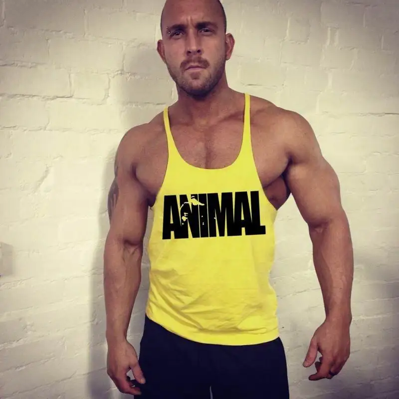 Fitness Men's Skull Logo Tank Tops Stringer Y Back Racer Tops Bodybuilding Clothes Cotton