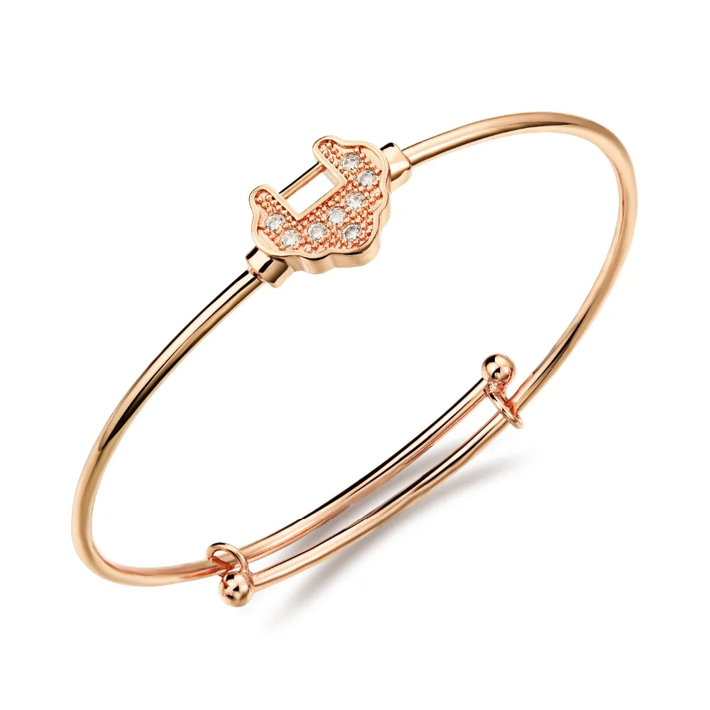 Children boys lucky lock baby bangle bracelet Copper plated gold Zircon