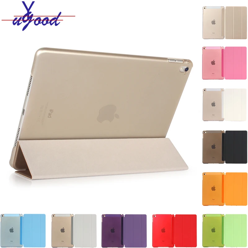 

Slim Smart Case for iPad air2/iPad6, pro 9.7" Tri-Fold Stand PU Leather+ Transparent PC Hard Back Cover With Auto Sleep/Wake