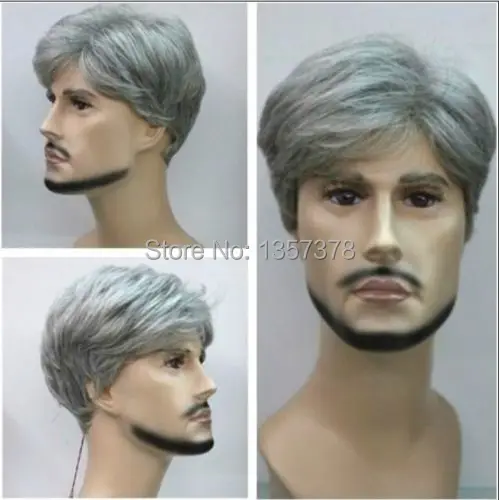  New gray short straight men wig 