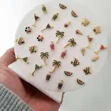 Красочные летние пляжные новые дизайнерские ювелирные изделия золотые серебряные Арбузные пальмы бокал милые серьги-гвоздики для женщин