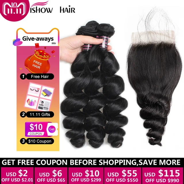 Best Offers Ishow Hair Brazilian Loose Wave Hair Bundles With Closure 100% Human Hair 3 Bundles With Closure Non Remy Human Hair Extensions Best Offers Ishow Hair Brazilian Loose Wave Hair Bundles With Closure 100% Human Hair 3 Bundles With Closure Non Remy Human Hair Extensions