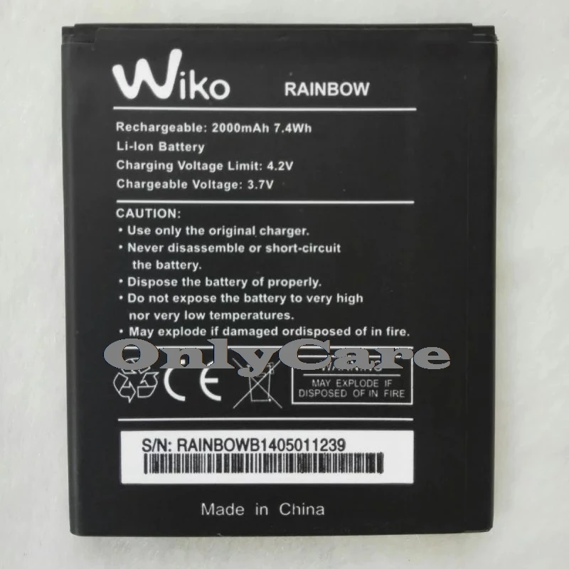 100% первоначально для Wiko Радуга Батарея 2000 мАч высокое качество Batterie Замена литий