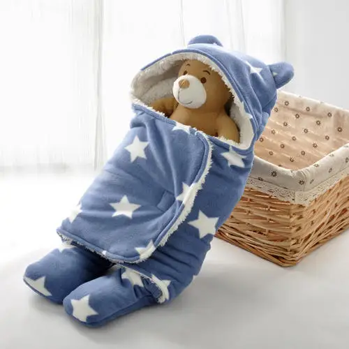 

Flannel Fleece Soft Touch Baby Swaddle Blanket Sleeping Bag Bear Ear 2-ply Polar