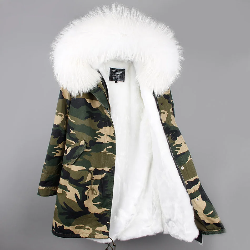 Мех любовь женщин Army Green Большой изделие из меха енота куртка с капюшоном парки верхняя одежда длинные съемной подкладкой зимняя куртка фирменный стиль