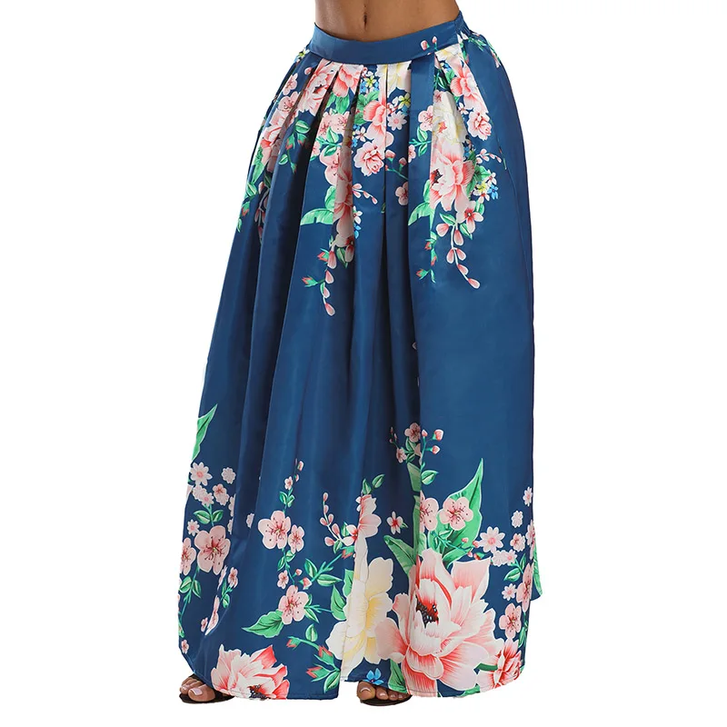 Navy-Coral-Floral-Elegant-Flared-Maxi-Skirt-LC65124-5-3