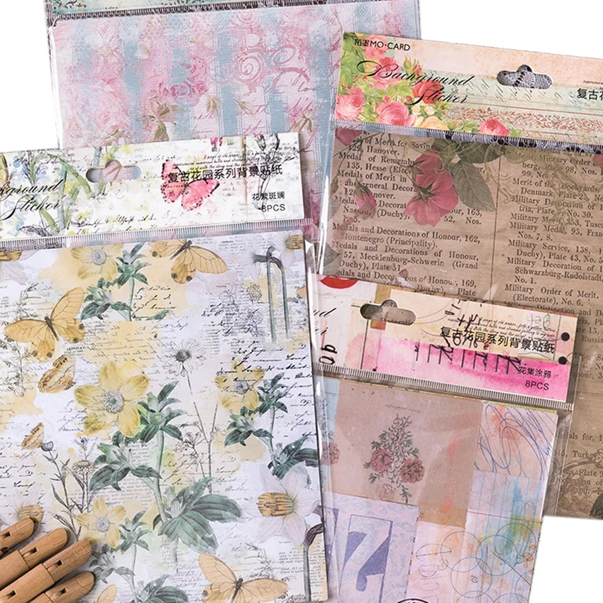 

8pcs/pack Vintage garden series background sticker Stickers DIY Diary Deco Scrapbooking Stickers Office School Supply For Kids
