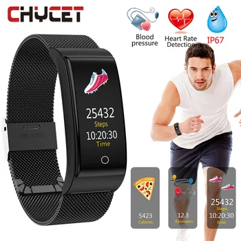 

Fitness Bracelet Blood Pressure Smart Band Waterproof Watch Metal Strap Pedometer Heart Rate Monitor Activity Tracker Women Men