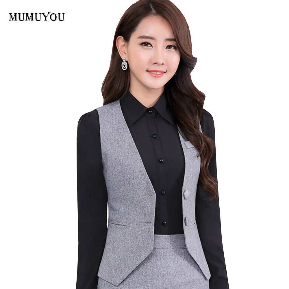 

Women Business Formal Vest Workwear V-Neck Slim Waistcoat Black Grey Hotel Bank Gilet Sleeveless Jacket 200-A671