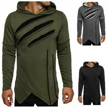 Rusanranz Brand 2018 Men’s Long Black Hoodies Sweatshirts Ripped Zip Irregular Hip Hop High Street Wear Boys Hoodie Pullovers