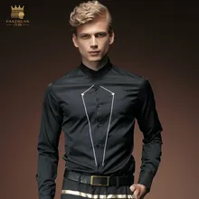 FanZhuan/ ; Новинка года; мужские вечерние осенние черные рубашки с вышивкой и воротником-стойкой; топ с длинными рукавами; 2028