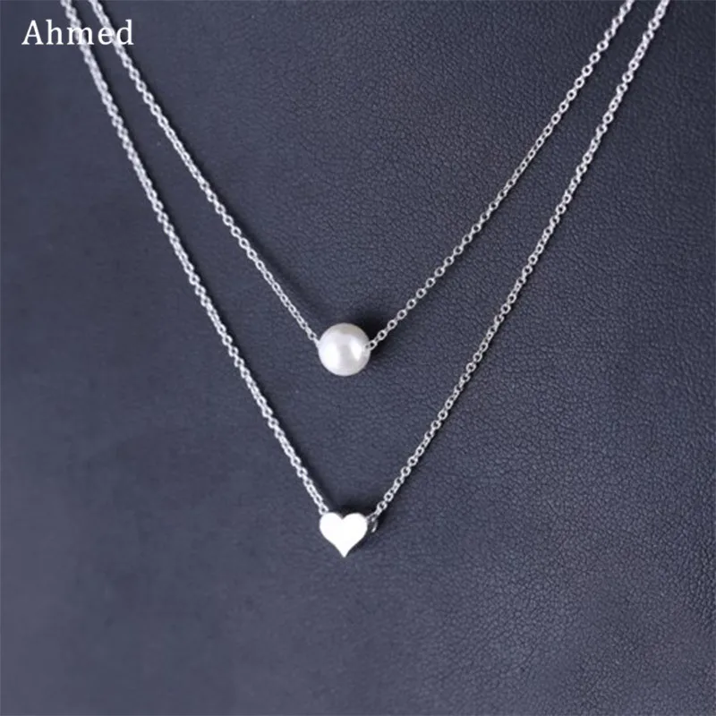 

Ahmed Charm Love & Imitation Pearl Pendant Double Necklace Women Fashion Statement Necklace Collar Bijoux Collier Femme Jewelry