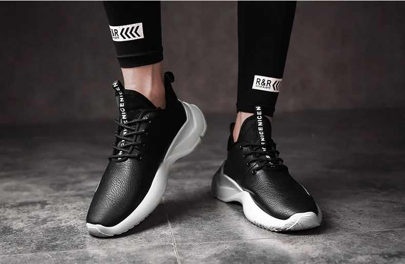 New Spring Autumn Man Walking Shoes Leather Breathable Korean Waterproof Student Damping Wear-resistant Running Shoes for Male (12)