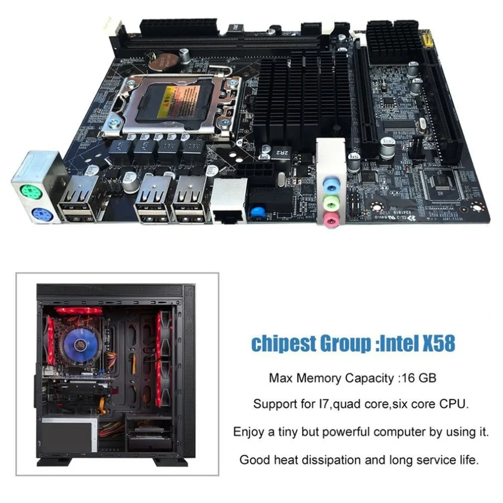 

Desktop Motherboard Computer Mainboard For X58 LGA 1366 DDR3 16GB Support ECC RAM For Quad-Core Six-Core Needle 8PIN