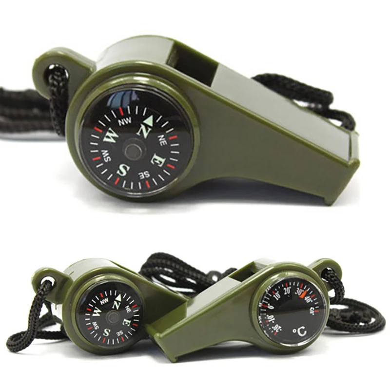 Camping Multi-Functional Whistle Compass 3 in1 Survival Camping Thermometer