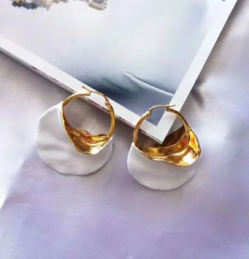 

2018 Trendy Gold White Ceramic Big Circle Earrings For Women Fashion Large Earrings Jewelry